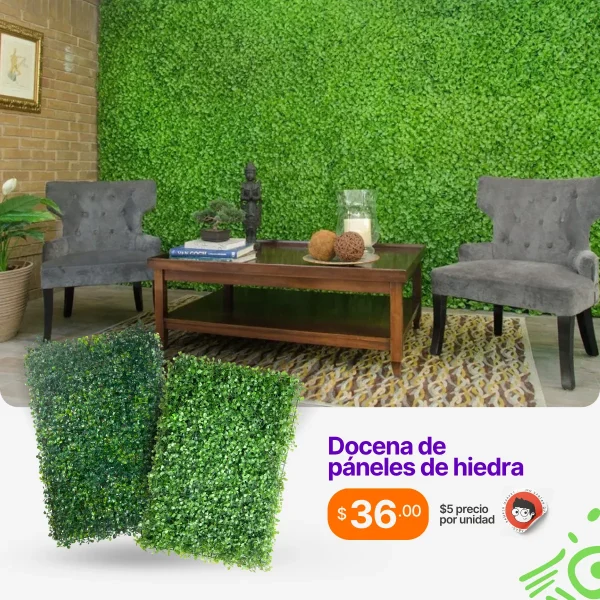 Docena de paneles hiedra artificial verde 60 x 40 cm - Imagen 2