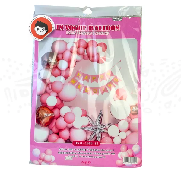 Paquete de globos rosa y blanco Happy wedding