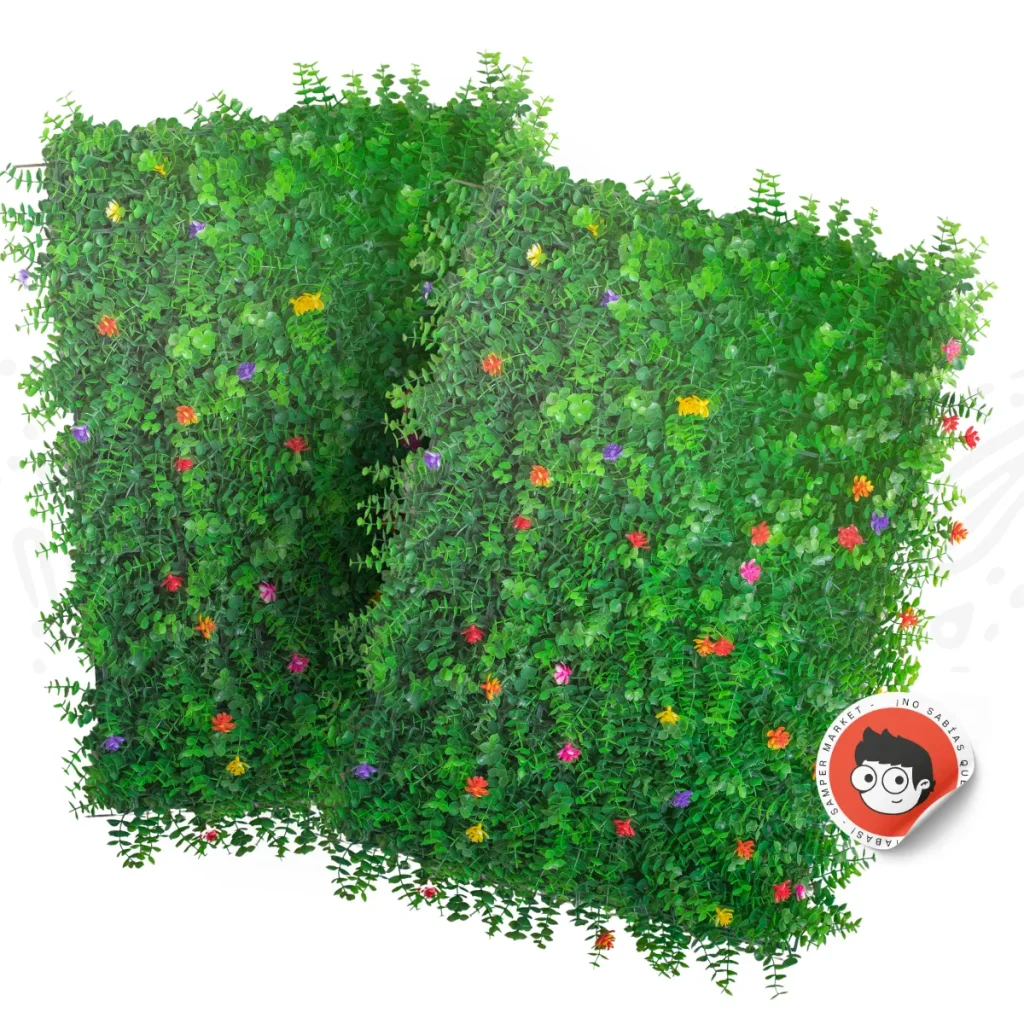 Docena de paneles hiedra artificial verde claro con flores 60 x 40 cm