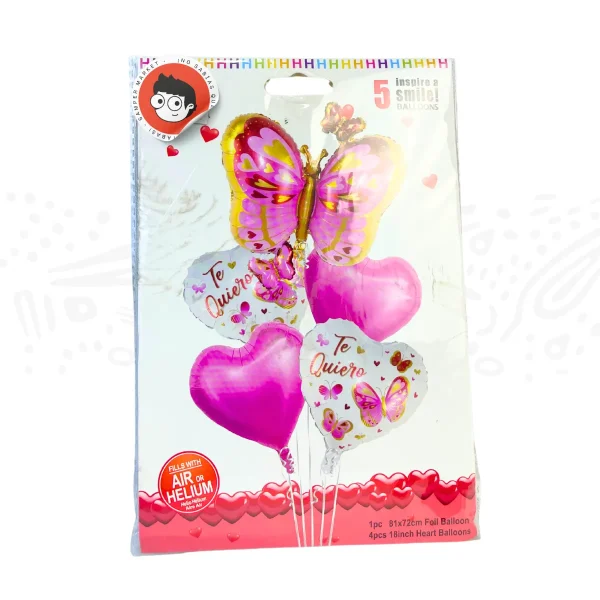 Globo Mariposa Corazon 5 Pcs