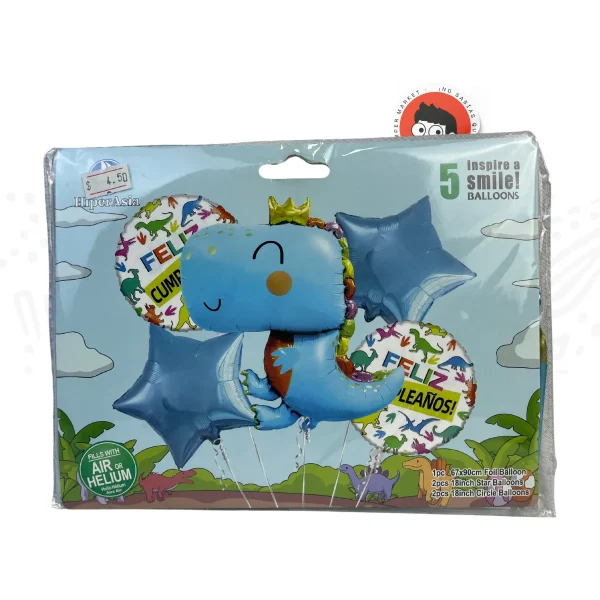 Set de Globos Dinosario celeste con estrellas