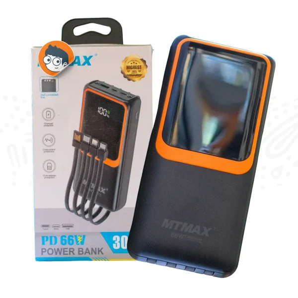 Power Bank 30000mAh 66W con Cables Integrados