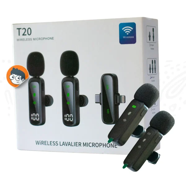 Micrófonos de Solapa Inalámbricos Dobles T20 (Tipo C y Lightning) - Imagen 2