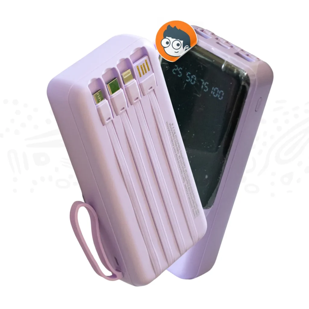 Batería portátil 20,000 mAh 4 cables integrados carga rápida